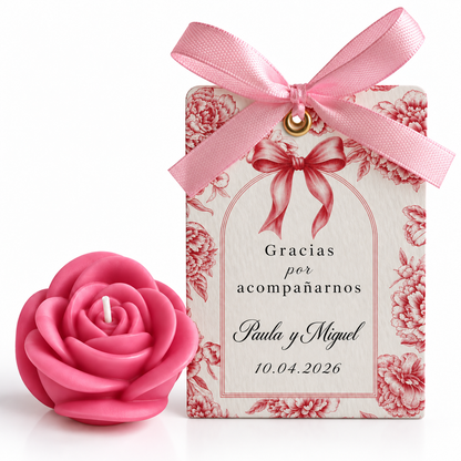 Velas Personalizadas en Forma de Rosa para Bodas, Cumpleaños, Bautizos (Lazo)