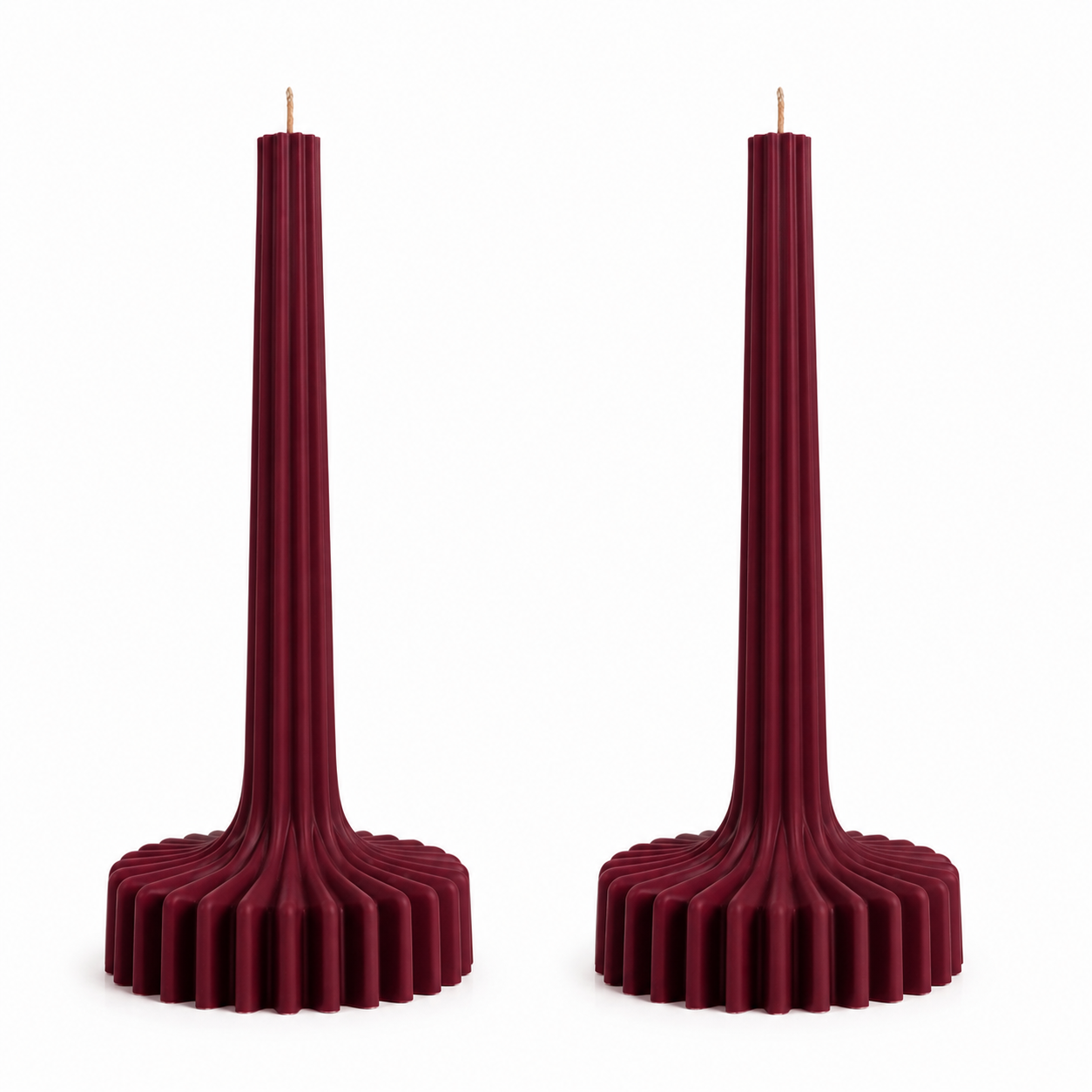 Velas Acanaladas de Diseño Exclusivo (2 unidades, color vino tinto)