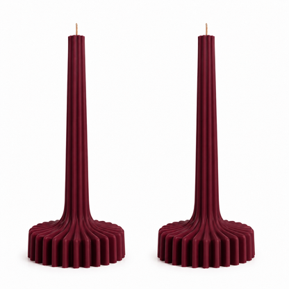 Velas Acanaladas de Diseño Exclusivo (2 unidades, color vino tinto)