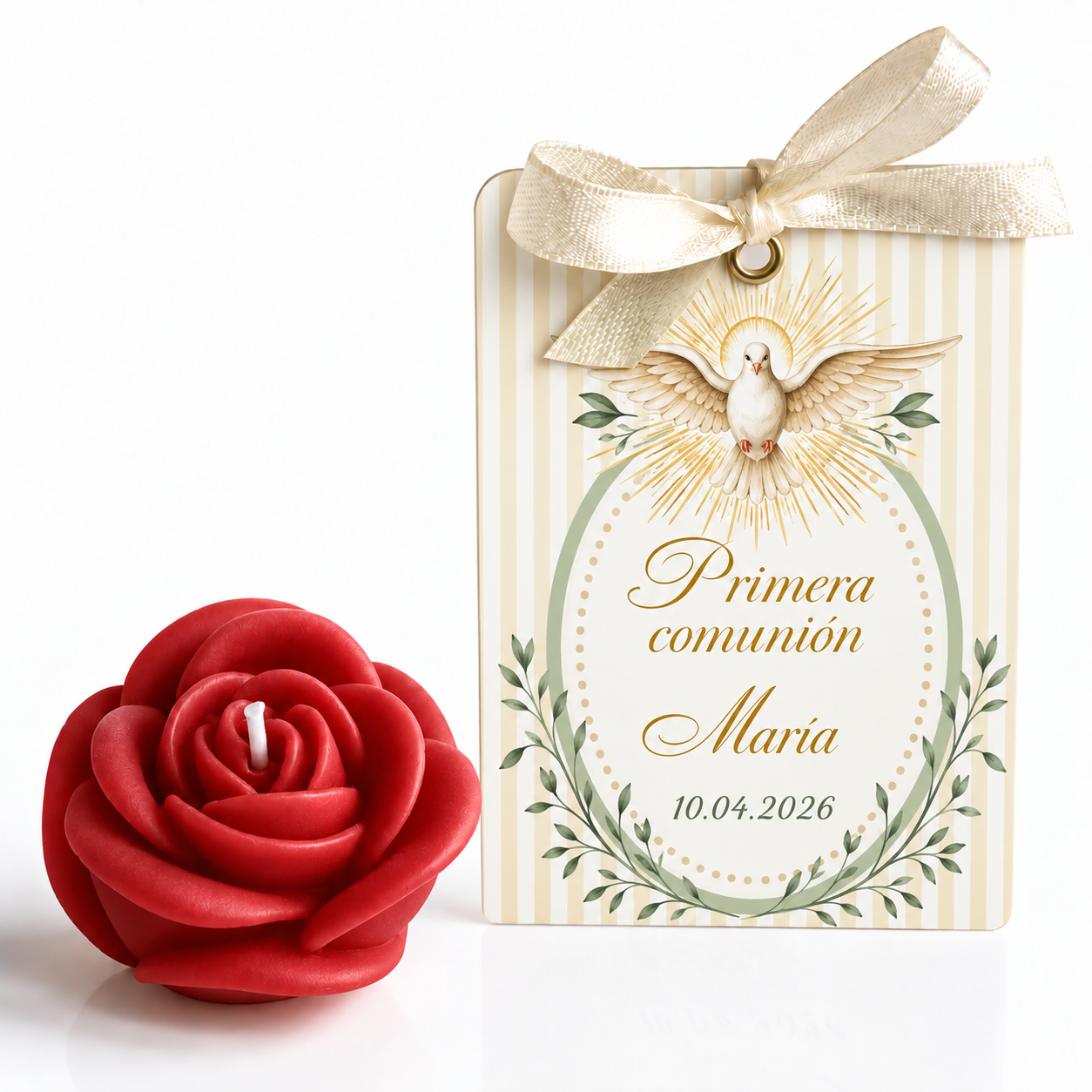 Velas Personalizadas en Forma de Rosa para Bautizos (Opción 2)