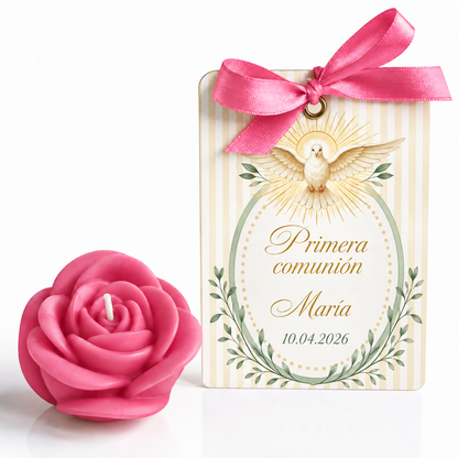 Velas Personalizadas en Forma de Rosa para Bautizos (Opción 2)