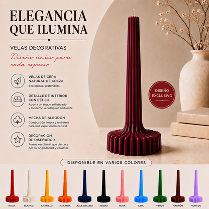 Velas Acanaladas de Diseño Exclusivo (2 unidades, color vino tinto)