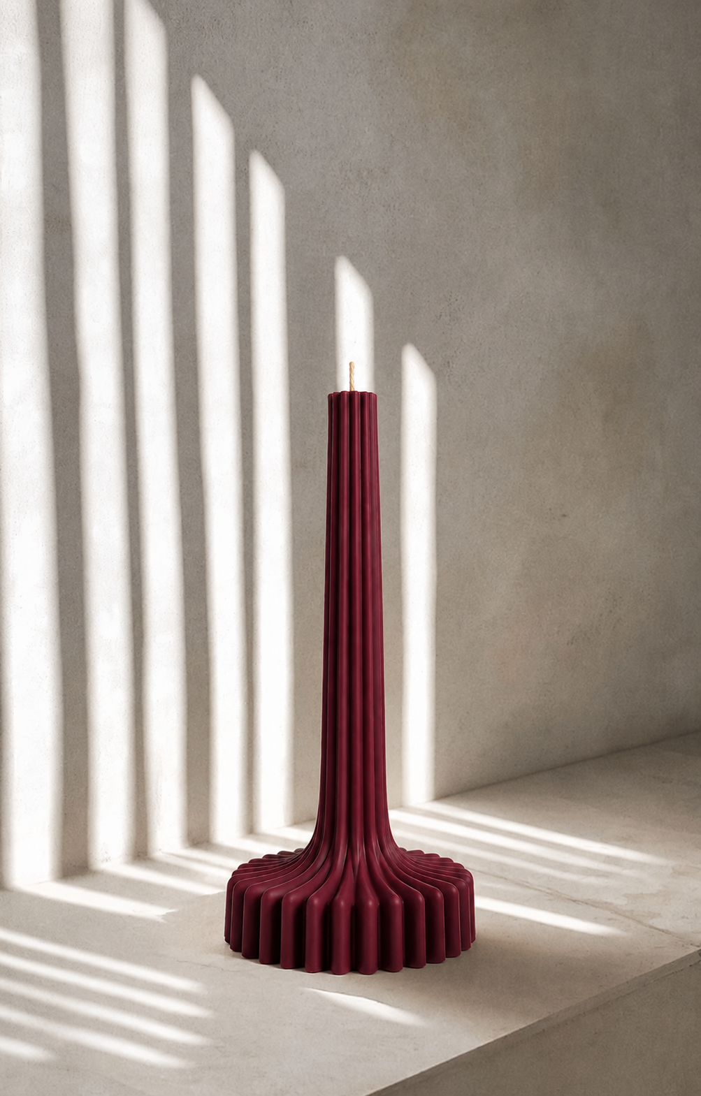 Velas Acanaladas de Diseño Exclusivo (2 unidades, color vino tinto)