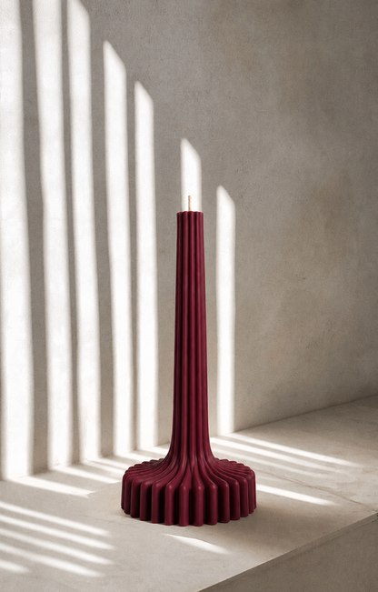Velas Acanaladas de Diseño Exclusivo (2 unidades, color vino tinto)