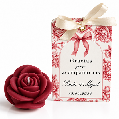 Velas Personalizadas en Forma de Rosa para Bodas, Cumpleaños, Bautizos (Lazo)