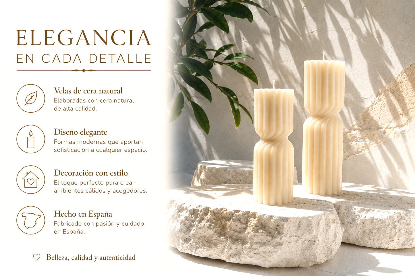 Velas Decorativas de Cilíndricas Acanaladas