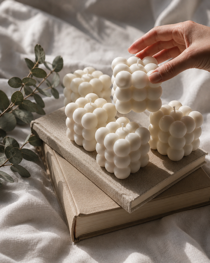 Velas en Forma de Cubo de Burbujas