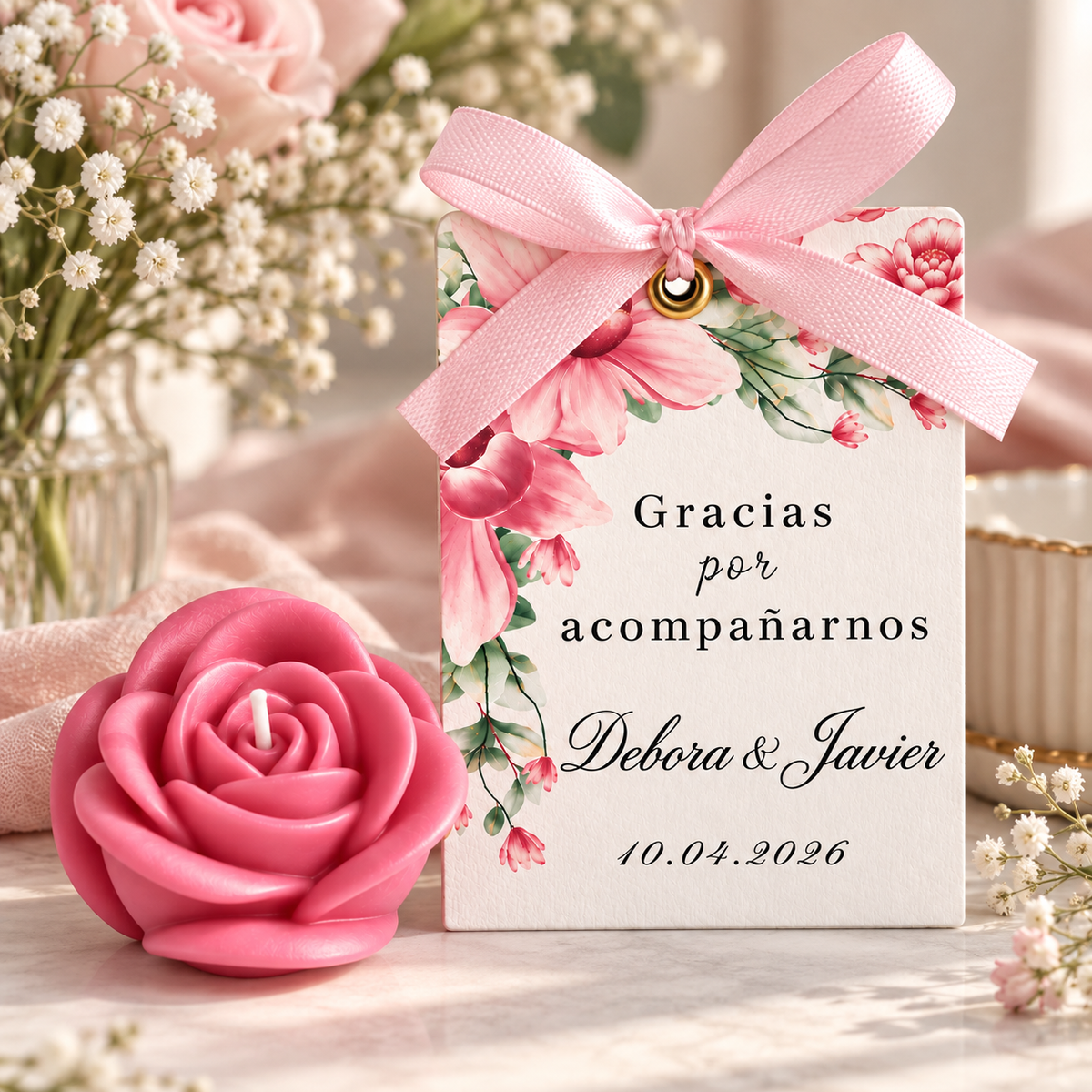 Velas Personalizadas en Forma de Rosa para Bodas, Cumpleaños, Bautizos (Orquídea)