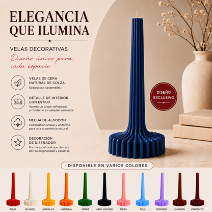 Velas Acanaladas de Diseño Exclusivo (2 unidades, azul oscuro)