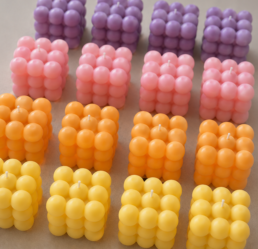 Velas en Forma de Cubo de Burbujas