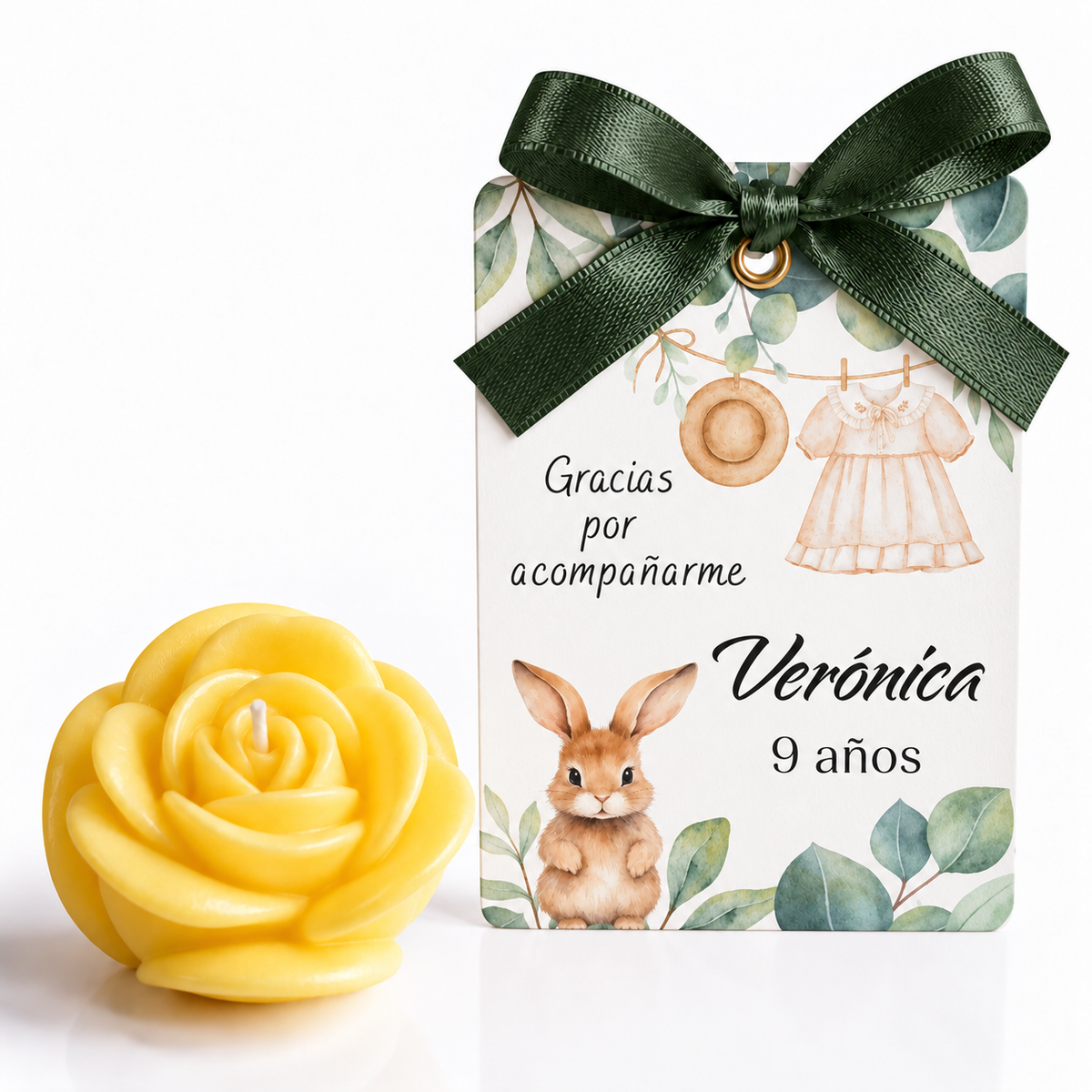 Velas Personalizadas en Forma de Rosa para Cumpleaños, Bautizos (Conejo)