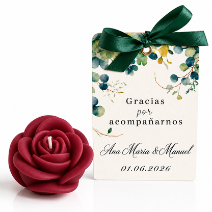 Velas Personalizadas en Forma de Rosa para Bodas, Cumpleaños, Bautizos (Eucalipto)