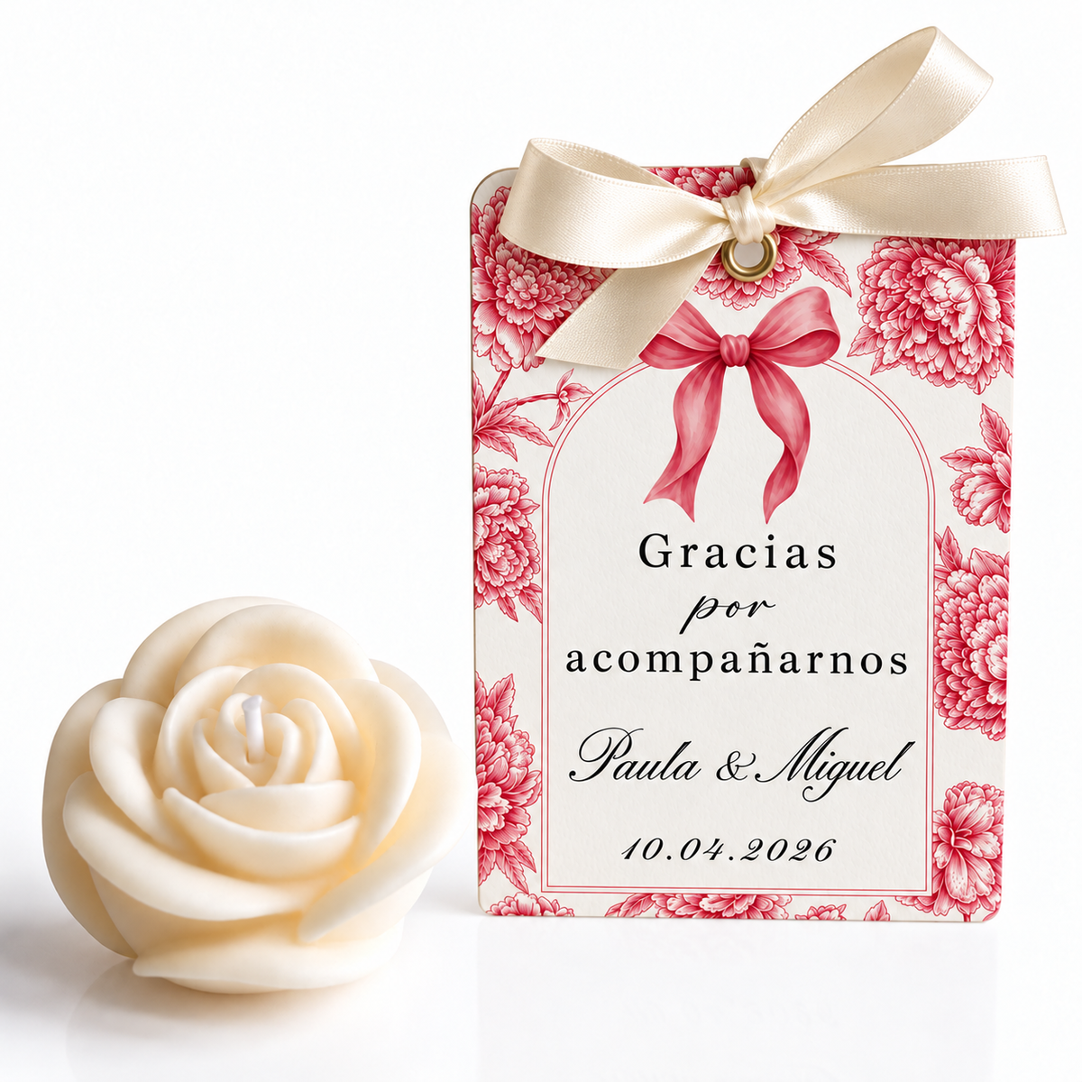 Velas Personalizadas en Forma de Rosa para Bodas, Cumpleaños, Bautizos (Lazo)