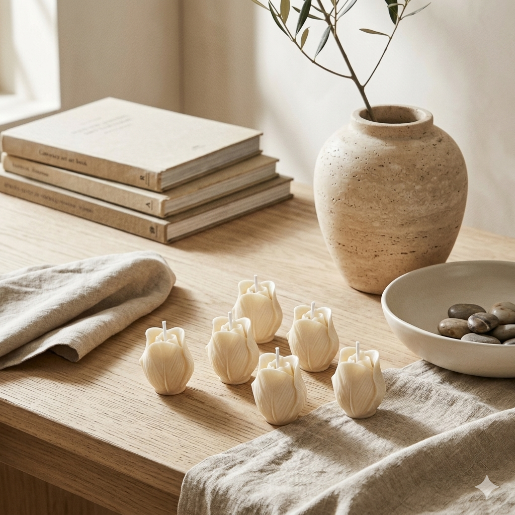 Velas Decorativas en Forma de Rosa (Blancas)