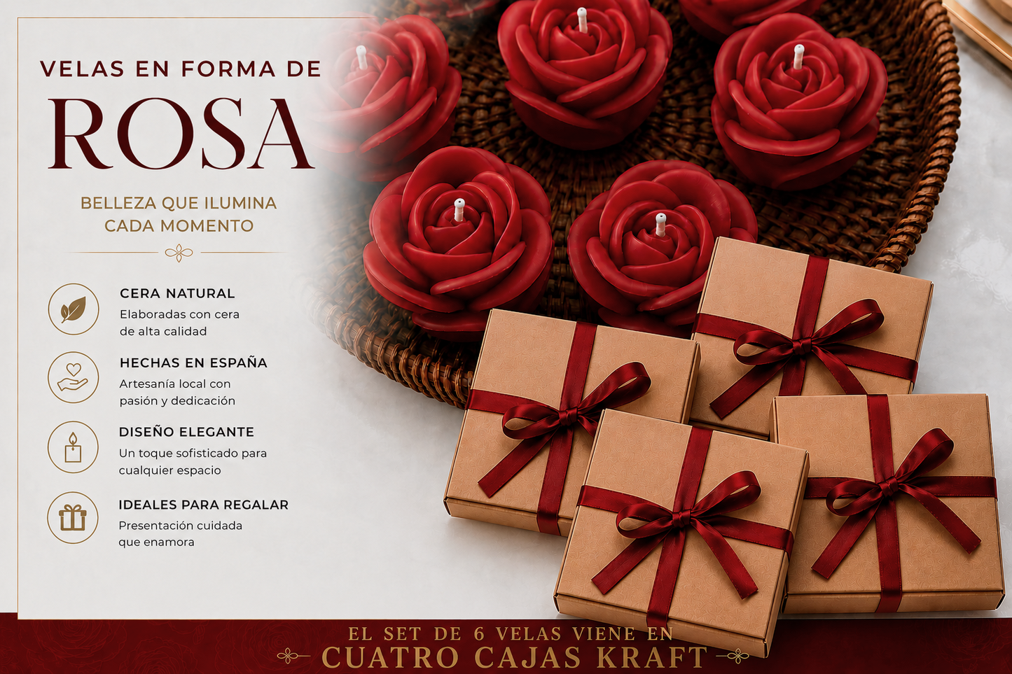 Velas en Forma de Rosa (Rojas)