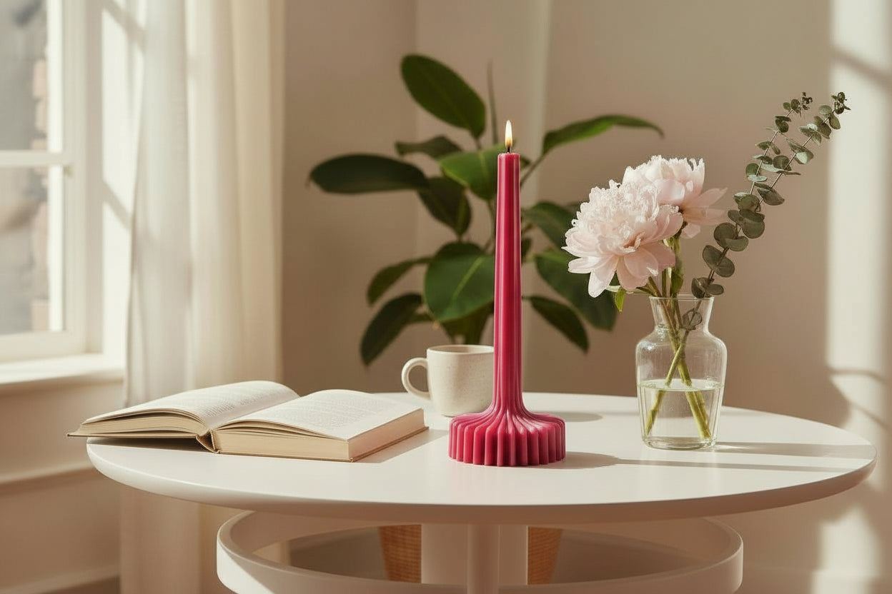 Vela decorativa acanalada roja