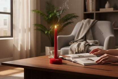 Vela decorativa acanalada roja