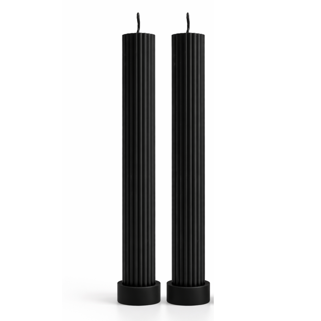 Velas Decorativas Largas Acanaladas (Negras)