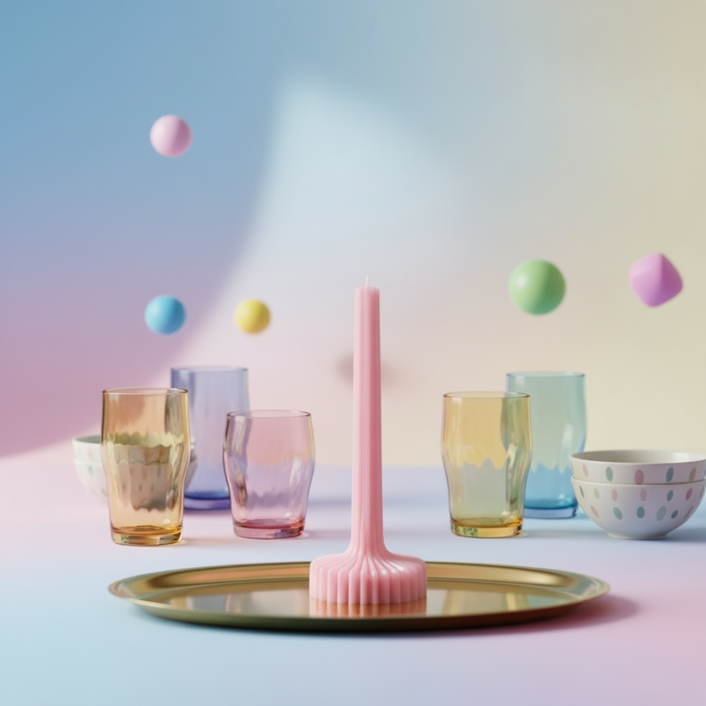 Vela decorativa acanalada rosa