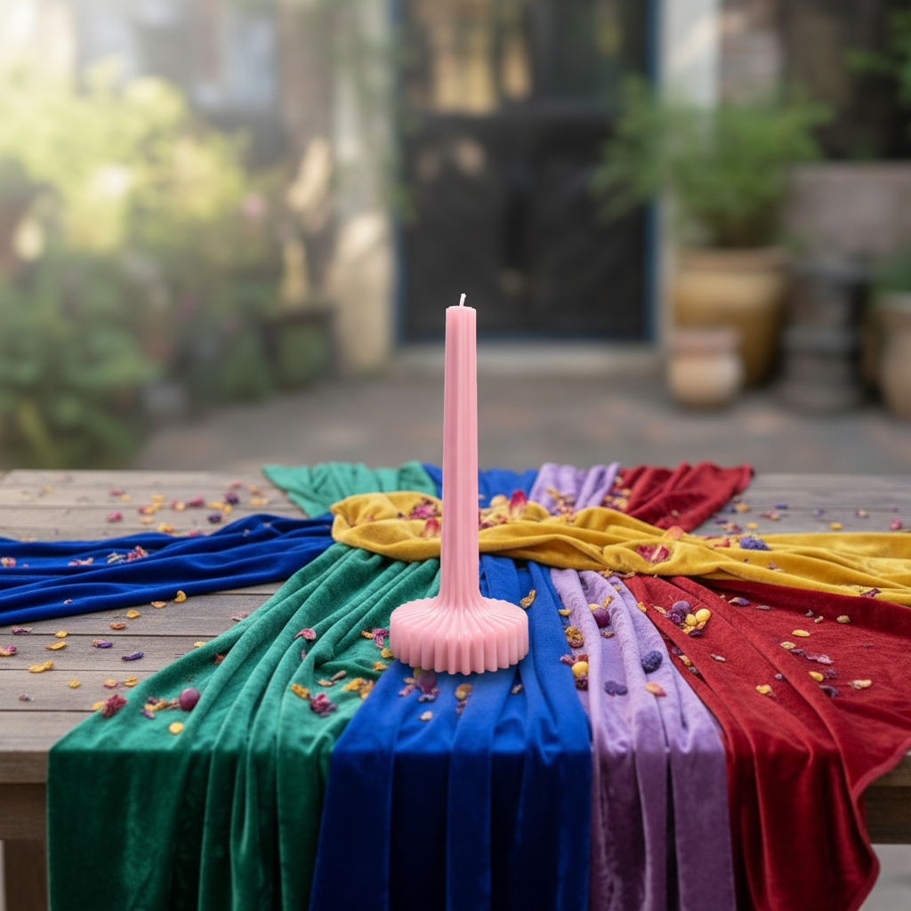 Vela decorativa acanalada rosa